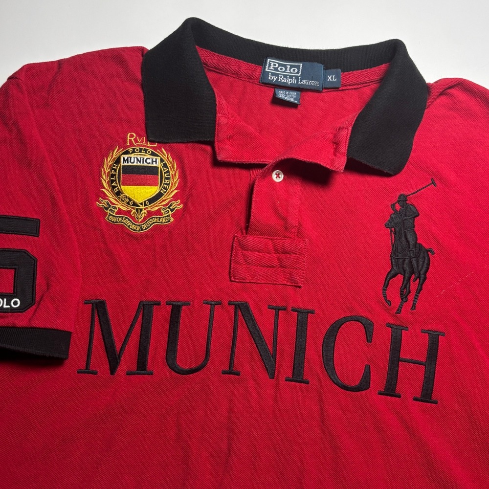 Polo Ralph Lauren Big Pony Munich Polo Shirt Red Black Mens XL Numeric 5 Crest